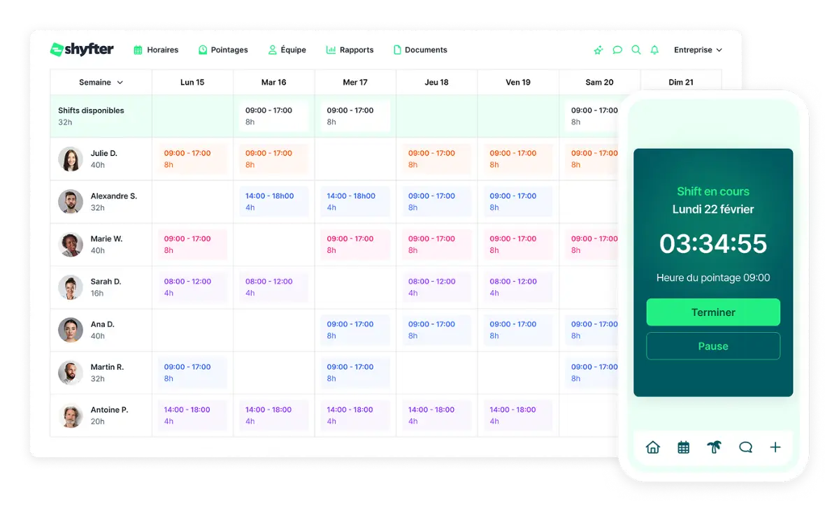Planning en ligne partagé en temps réel Shyfter