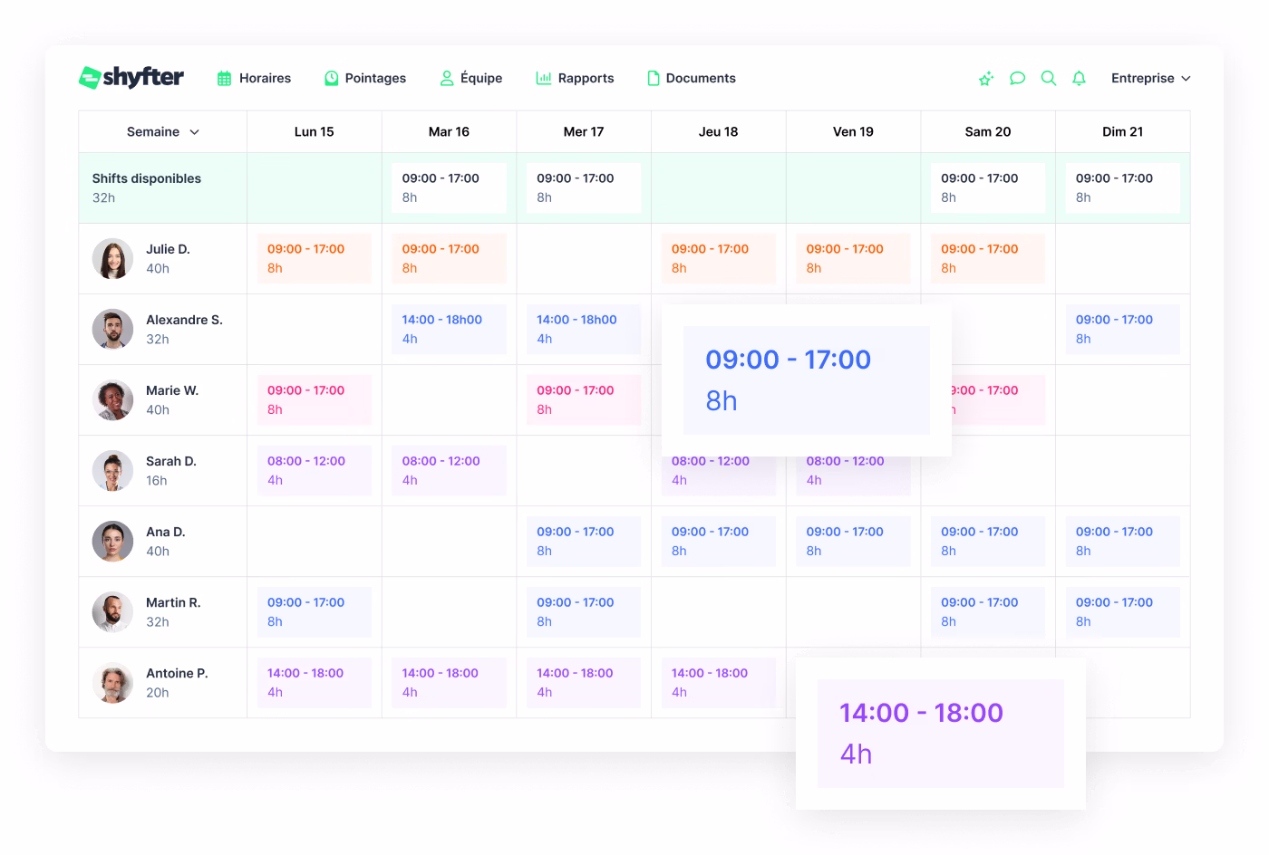 Logiciel de planning Shyfter